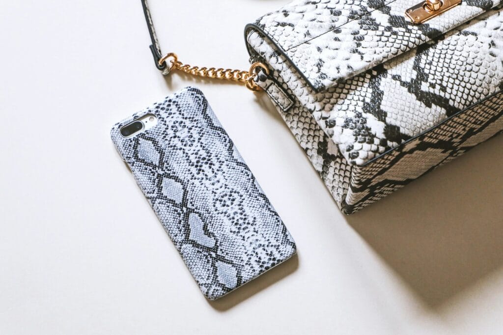 White gray snake skin texture fashion accessories bag smartphone cover